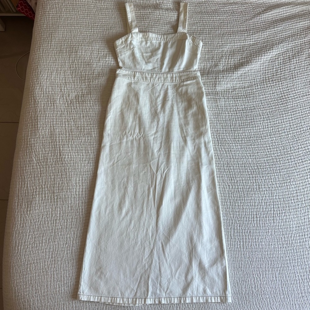 Future Collective Denim Midi Dress Size 10 Cream Denim Tie Back Coastal Cowgirl